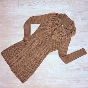 Avalin long button front long sleeve sweater acrylic / wool floral crochet knit